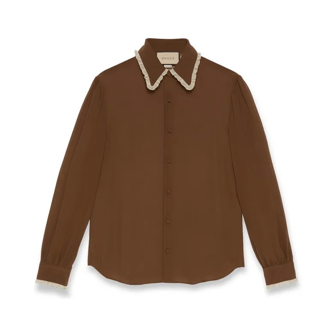 Frill Collar Brown Silk Shirt, Harry Styles × Gucci